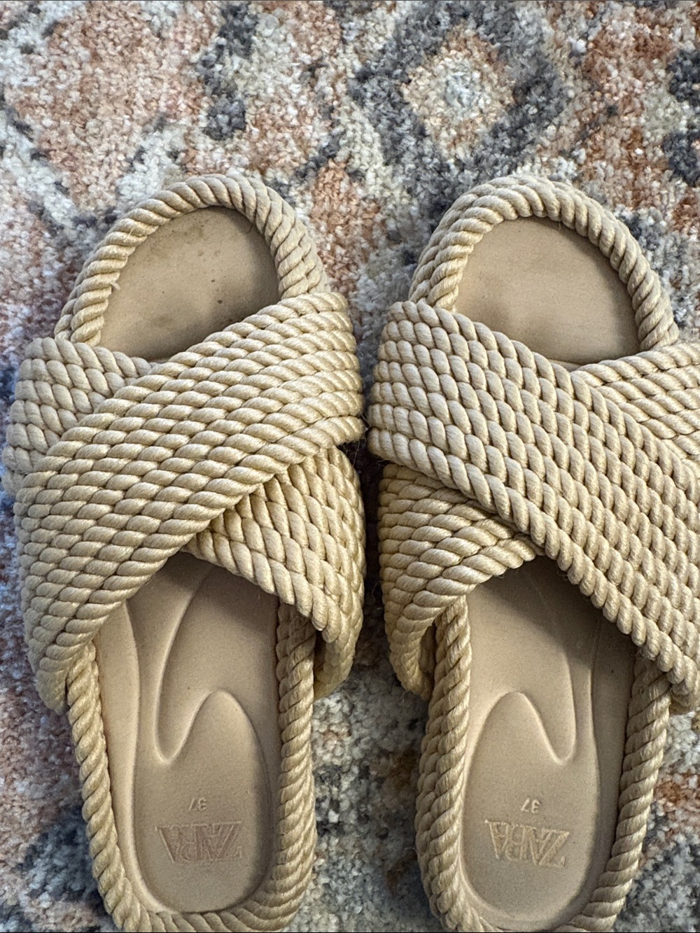 Zara Cream Braided Rope Slide Sandals - Women's